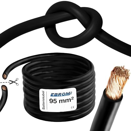 EBROM Cavi per batteria HiFlex (Hi Flex) 95 mmq vendita al metro colore nero molto flessibile guaina in PVC (70 ± 5 Shore) 100% rame OFC per cavo di avviamento cavo di ricarica o funzioni simili