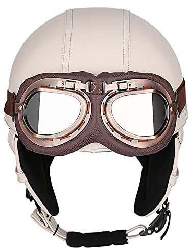 Vintage Adults Open-Face Motorcycle Helmets Retro Locomotive Motorbike Half Shell Helmet Men Women Moped Scooter Jet Helmet DOT/ECE Approved Summer Half Size Helmet with Glasses,White,L