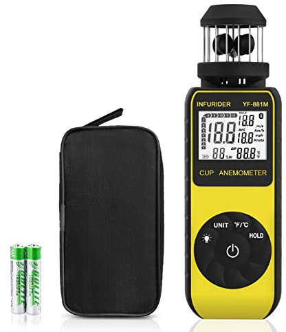 Anemometer Handheld Wind Speed Meter,Cup Style Wind Gauge Airflow Velometer for Measuring Air Velocity/Temperature with Compass,CFM Wind Meter for HVAC Shooting Drone(INFURIDER YF-881M)