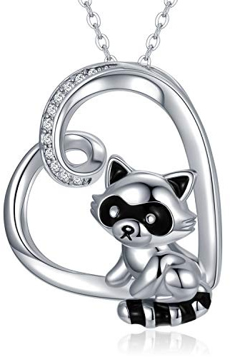 CHENGHONG Waschbär Kette 925 Silber Waschbär Schmuck Herz Anhänger Mädchen Waschbären Tier Geschenk für Damen Frauen Geschenke für Mama