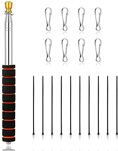 Photect 2 Meter Teleskop Fahnenmast Handheld Tragbarer Flaggenstock mit Haken Edelstahl Fahnenstange Flaggenstab mit 8 Stück Stangenclip für Camping Reise Wettbewerbe Lehrer Reiseleiter(Schwarz)