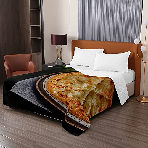 Odot Colcha Bouti de Verano, 3D Pizza Estampado Suave Microfibra Multiusos Cubrecama Lavable Acolchada Edredón Manta para Cama de Infantil Individual Matrimonio (100x150cm,Queso Durián)