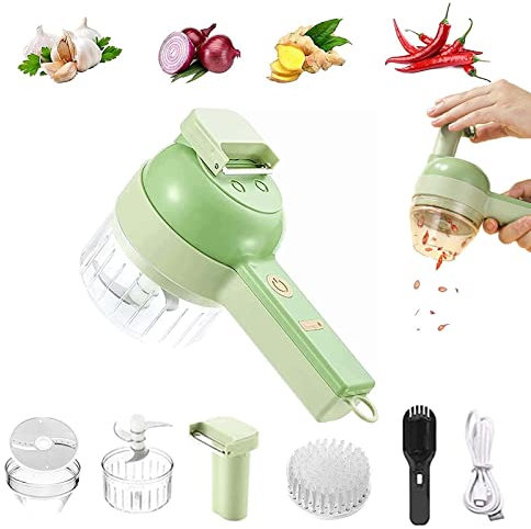4 in 1 Handheld Electric Vegetable Cutter Set,Portable Electric Garlic Chopper Mini Wireless Food Processor,Electric Vegetable Slicer Set for Garlic Onion Ginger Pepper Corn Meat