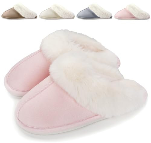 Zapatillas de Estar por Casa Mujer Hombre Invierno Zapatos Caliente de Lana Antideslizante Pantuflas Casa Peluche Forro Comodas Slippers, Rosa, 40/41 EU