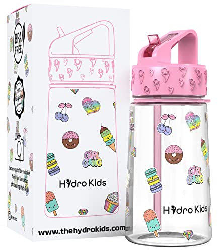 HydroKids Borraccia con cannuccia, 400 ml, senza BPA, per bambini, per scuola, viaggi, sport, a tenuta stagna, per ragazze, ragazzi e bambini