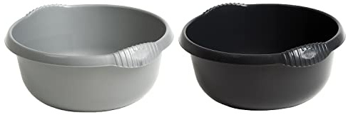 JMS we create smile (Set of 2) Round 28 CM Multipurpose Plastic Bowl Washing Up Bowl Mixing Bowl 5L Washing Basin Bowl Sink Tidy Organiser Wash Tub Home Kitchen Outdoor Camping (Black + Silver)