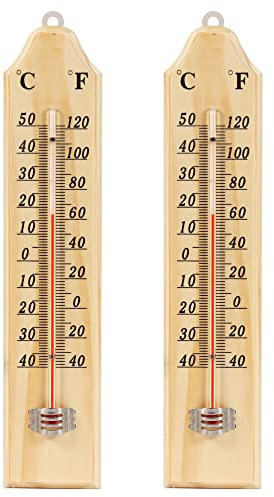 2PCS Accurate Room Thermometer Indoor and Outdoor, Traditional Wooden Room Thermometer- Easy to Hang & Read Accurate Wall Thermometer - Ideal for Home, Office, Garden, Greenhouse or Garage