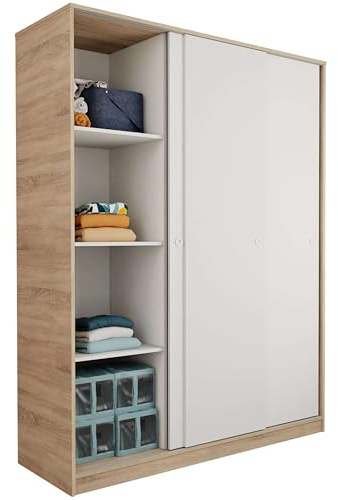 MUEBLES PITARCH Armario Grande Tibet con 3 Puertas Correderas Roble Cambrian, Blanco Mate o Roble y Blanco 150x200cm