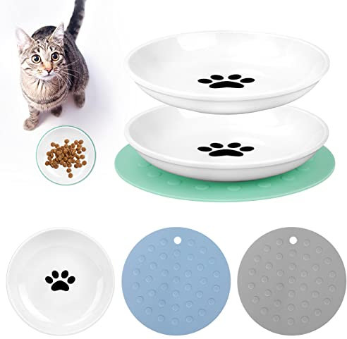 ELIAUK Futternapf Katze 3 Stück Keramik-Katzenfutterschalen Katzenfutternäpfe, Kätzchen-Futternäpfe für kleine Haustiere mit Rutschfester Matte fressnapf Katze, spülmaschinenfest