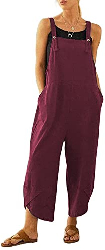Jacansi Women's Dungarees Soft Cotton Linen Womens Jumpsuit Baggy Playsuit Adjustable Straps with Pockets,M-3XL