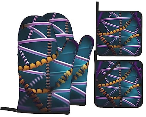 DNA-Kette Foto-Verbrühschutz und Wärmedämmung Slip Ofenhandschuh und Untersetzer Set, wasserdicht, zum Backen Grillen