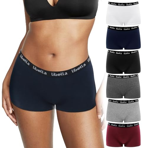 Boxer dam bomullstrosor dam sömlös bomull andningsbara boxershorts dam Hotpants dam trosor damshorts shorts boxershorts dam 6-pack 3429, Basic flerfärgad, M