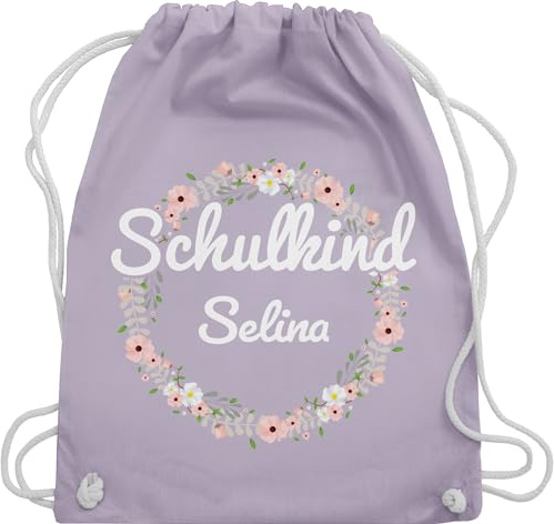 Turnbeutel Rucksack - Schulanfang Einschulung - Schulkind Blumenkranz mit Name - Unisize - Pastell Lila - erster schultag sportbeutel schulanfänger tasche schul beutel einschulung-schulkind