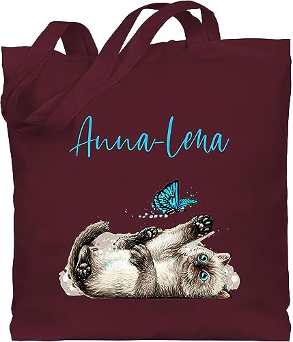 Baumwolltasche - Katzen - Süße verspielte Katze Cat - Unisize - Bordeauxrot - katzenmama tasche katzenliebhaber katzenmotiv kätzchen einkaufstasche personalisierte frauen cats name shopper