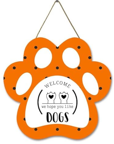 Geroclonup Welcome We Hope You Like Dogs Sign Porch for Front Door Decor, Front Door Wreath Wooden Hanging Sign with Paw, Rustic Wooden Door Hangers Front Door Outdoor Hanging Pawprint Sign