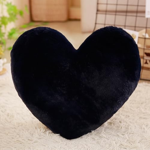 Herzkissen Kuschelkissen Schmusekissen,40*35CM Herzform Kissen Dekokissen Zierkissen Plüsch Herz Dekoratives Kissen für Sofa Schlafzimmer Sofakissen Raumdekoration für Kinder/Mädchen -Schwarz