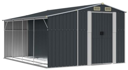 vidaXL Abri de Jardin, Cabane à Outils avec Poignées, Remise à Outils avec Toit Inclinable, Abri de Rangement Patio, Anthracite 277x365,5x179 cm Acier Galvanisé