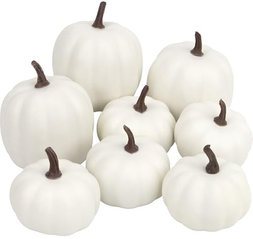 Artgar Pumpkin Decor - White Artificial Pumpkins - 8 PCS Foam Pumpkin Set