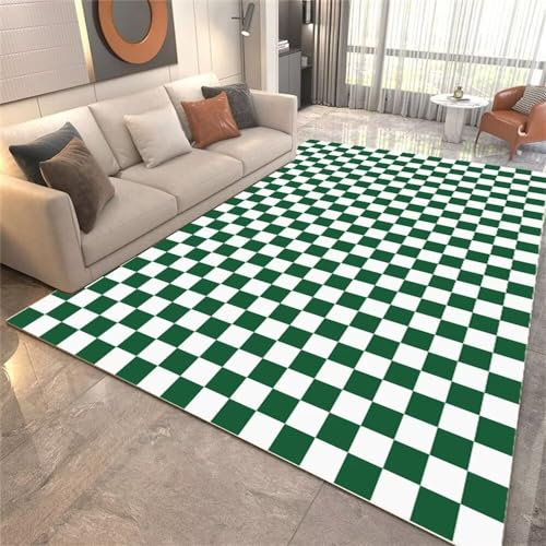 RUGMRZ Flickenteppich Waschbar Auslegware Kinderzimmer Blau und weiß quadratisches geometrisches Design rechteckig Wohnzimmer Teppich nach Hause Matte rutschfest Jungen 160X230CM