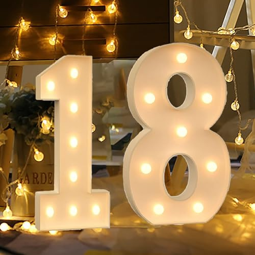 Marquee Light Up Numbers, Led Large Numbers Letters Sign Numbers Large Light Up Numbers Letters Led Light Up, Wedding Birthday Party Home Cardboard with Light Bulbs Pre-Cut Kit (Color : Number 18, S