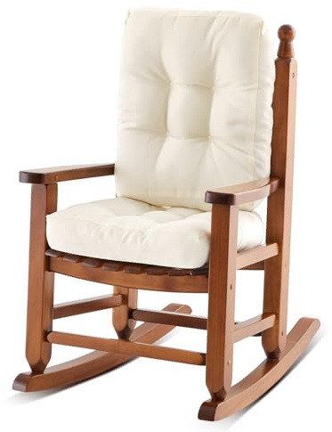 Yalikop Juego de cojines para silla mecedora para niños, mecedora de madera para exteriores, para patio, porche, balcón, césped, interior y exterior (marrón, edades de 2 a 5 años)