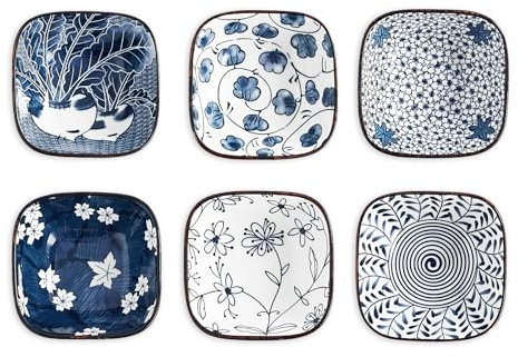 Swuut Japanese Style Ceramic Dipping Bowl,3.3'' Small Soy Sauce Dish for Condiments,Blue and White Small Bowl for Ketchup Stackable Side Dish Ramekins- Set of 6 (3.3 inch)