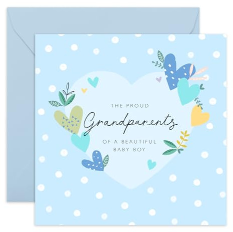 Central 23 Biglietto per la nascita di un neonato - Proud Grandparents Of A Beautiful Baby Boy - Nascita del nuovo nipote - Congratulazioni nonna nonno - Viene fornito con adesivi