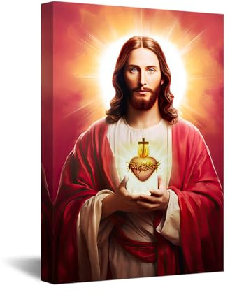 CCWACPP Gesù Quadro su Tela Sacro Cuore di Gesù Immagini Stampa Pittura Spirituale Cristiana Dio Poster Decor Cornice (30.00 x 45.00 cms)