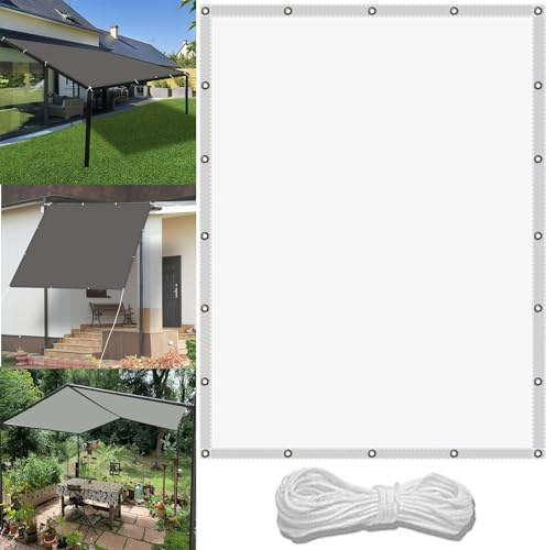 Tenda a Vela Impermeabile 3 x 4 m Impermeabile Balcone Recinzione con Occhielli Protezione Raggi UV HDPE Telo Ombreggiante per Cortile Tetto Patio, Bianco