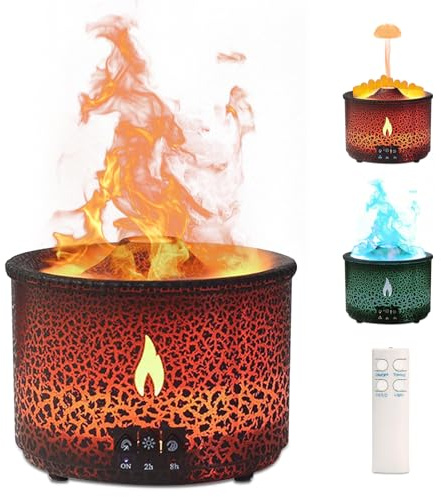 Vulkan Luftbefeuchter Flammen Aroma Diffusor: Ultraschall Ätherisches Öl Duft Diffusor mit 360ml großer Kapazität, 2-in-1 Ätherisches Öl Diffusor mit Timerfunktion für Schlafzimmer, Home Office