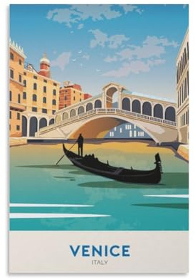 Jdjdu Vintage-Reiseposter Venedig Italien Geschenk Wanddekoration Gemälde Poster Leinwand Kunst Poster