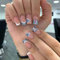 False Nails Short, French Stick On Square Blue Press On Nails, 24pcs With Glue, Elegant Glitter Heart Design Sweet Fake Set for Women Girls (Blue Heart)