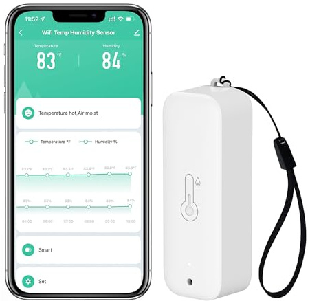 WiFi Hygrometer Thermometer Sensor: Kabelloser intelligenter Temperatur-Feuchtigkeitsmonitor mit App-Benachrichtigung, Datenspeicherexport, Kalibrierungsfunktion, Kompatibel mit Alexa (White-1PCS)