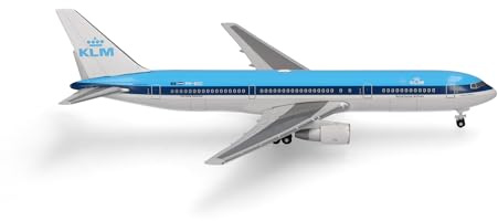herpa 537759 Aircraft KLM Boeing 767-300, miniatyr i skala 1:500, samlarobjekt, modell utan stativ, metall, blå, vit