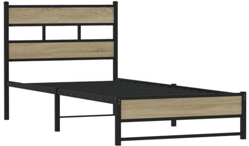 vidaXL Metallbett ohne Matratze Sonoma-Eiche 100x200 cm
