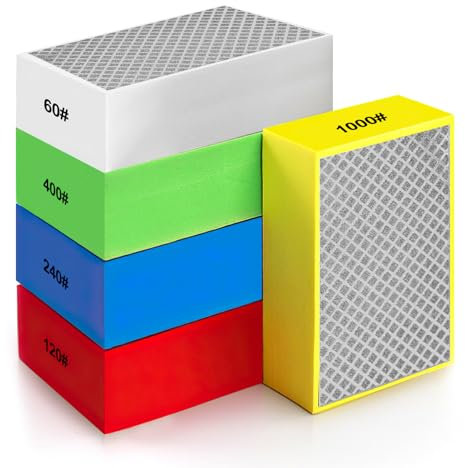 VEGOATY Set di 5 blocchi abrasivi diamantati per lucidatura a mano, blocco abrasivo in vetro, per levigare calcestruzzo, granito, marmo, ceramica 60#, 120#, 240#, 400#, 1000#