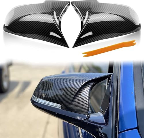 2 PCS Auto Rückspiegel Abdeckung Kompatibel for BMW F20 F21 F22 F23 F87 F30 F31 F34 F32 F33 F36 I01 E84,Seitenspiegelgehäuse for BMW Spiegelkappen 1er 2er 3er 4er i3 x1 Link+Recht(Kohlefasermuster)