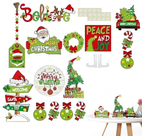 Decorazione natalizia Vassoio a più livelli di Babbo Natale, decorazione rustica per vassoi multilivello, pannelli in legno vintage, pace e amore per le vacanze, decorazione per la casa rustica