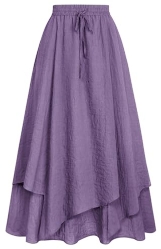 SCARLET DARKNESS Gonna da donna rinascimentale a vita alta, irregolare a doppio strato medievale con coulisse, Lilla, M