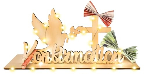 Luckeey Geldgeschenk Konfirmation mit beiliegender LED Lichterkette, Konfirmationsgeschenke für Jungs Mädchen, Geldgeschenke Verpackung Konfirmation Geschenk aus Holz