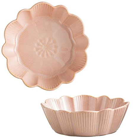 Lasagne Dish Round Baking Dish Set of 2,Colorful Ceramic, Oven Safe Round Ceramic Pie Pan, Pie Plate(Pink,15x15x4.5cm (400ml))