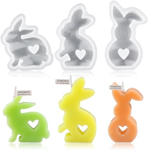 BQRKOTM 3 pezzi Stampi In Silicone Pasquale, Stampo in Silicone 3D Coniglietto Pasquale, Stampo Candela Forma di Coniglio, Stampo coniglio pasquale, per gesso, candele di cera di soia, artigianato
