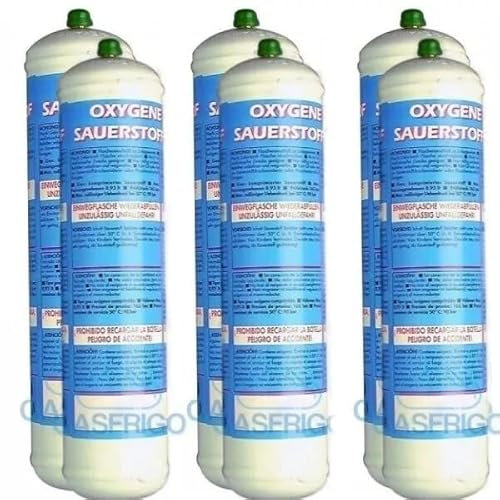 GASFRIGO® - NR° 6 BOMBOLE OSSIGENO 110 BAR SALDATURA CANNELLO ATTACCO M10x1 PER KIT KEMPER ETC - NON E' OSSIGENO MEDICALE