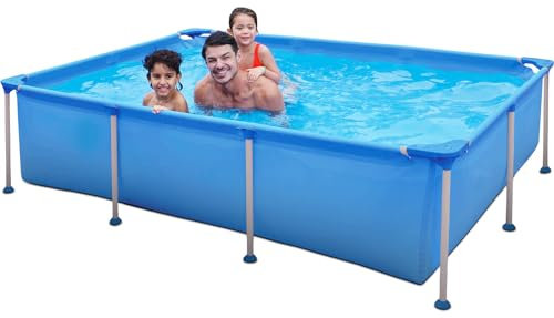 Crystal 8.5FT Rectangular Steel Frame Swimming Pool | Above Ground Outdoor Garden Pool | Sturdy Frame Pool for Family Fun | Large Paddling Pool | Durable Rectangle Above Ground Swimming Pool