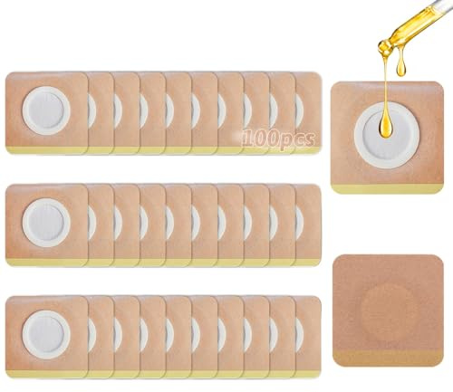 MXZWOC 100pcs Castor Oil Pack Wrap for Belly Button,Belly Button Patch Kit Organic Cotton Highly Absorbent, Self-Adhesive Castor Oil Patches,Easy to Use(Castor Oils Not Included)