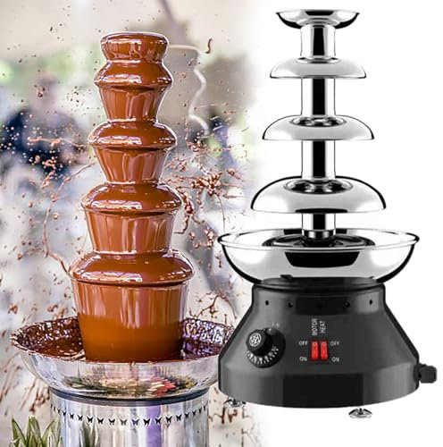 GESAIDES Fontaine à Chocolat électrique en Acier Inoxydable pour Fondue au Chocolat, pour Fêtes, Chocolat, Fromage, Sauce Barbecue, liqueurs,4tiers-Black