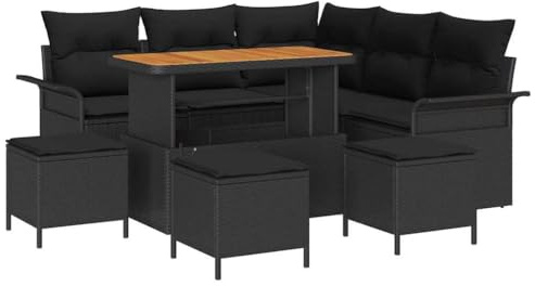 vidaXL Trädgårdsoffset med kudde 9 pcs Svart konstrotting, Trädgård och Terass, Modern Rattansoff set, Modulär Design, Lätt, UV-Skyddad, Utemöbler, Justerbart Bord
