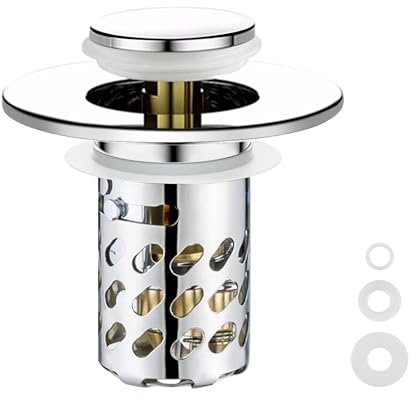 ComPDCVD Abflussstopfen Waschbecken 3-in-1 Waschbeckenstöpsel Bodenablauf Filter Aus Edelstahl Abflussstopfen mit Sieb Pop Up Abflusssieb Waschbecken mit Haarsieb für 28-40mm Beckenloch für Küche Bad