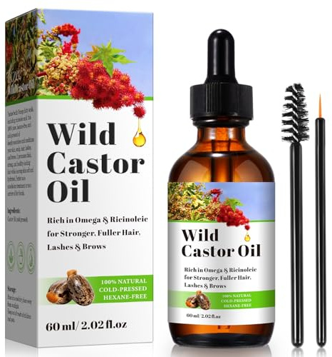 Rizinusöl Kaltgepresst - Bio Black Castor Oil 60ML, 100% Reines Haaröl mit Omega-Fettsäuren & Ricinolsäure, Für Längere Wimpern, Dichtere Augenbrauen & Stärkeres Haar – 2 x Applikationsbürstchen