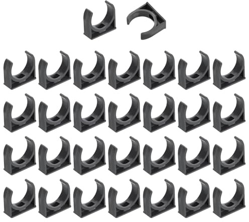sourcing map 30Pcs PVC Water Pipe Clamps Clips, U-Shaped Tubing Hose Buckles, Irrigation Tube Holder for 32mm OD for TV Trays Tube Hose Hanger Support Tubing, Gray